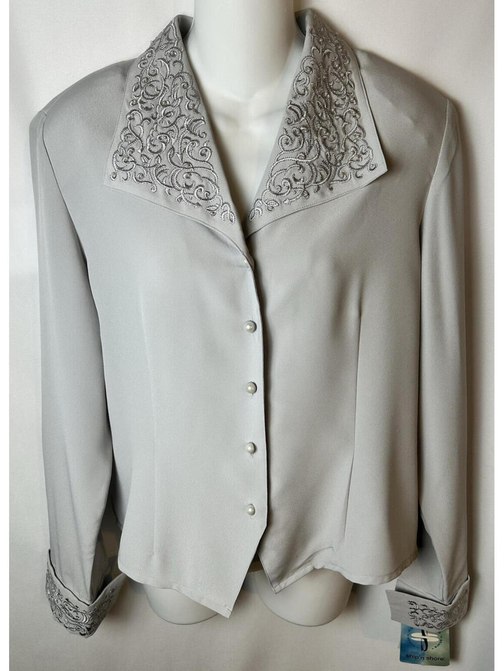 Ship 'n Shore Women's Gray Long Sleeve Top   Size 10   NWT